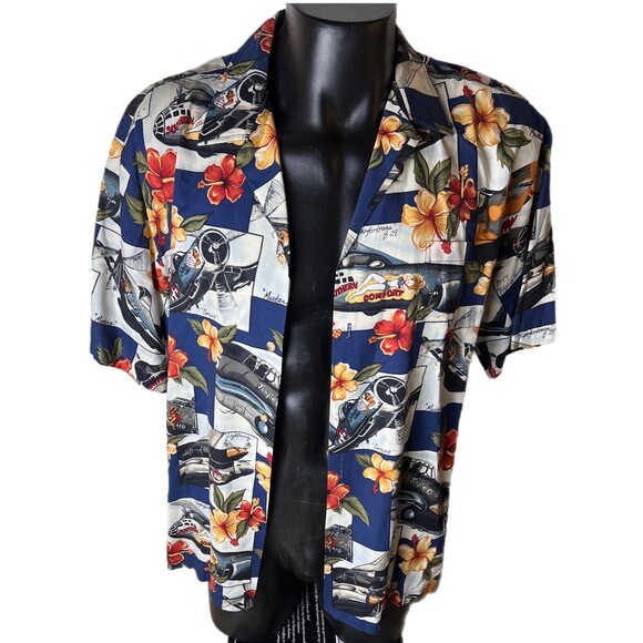 kalaheo made in Hawaii USA Fighter Plane Floral XL Mens Pinup Vintage - Picture 1 of 9